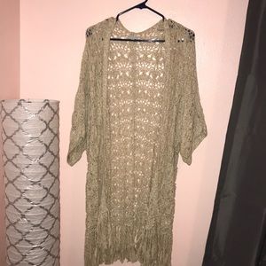 Knitted short sleeve tan cardigan